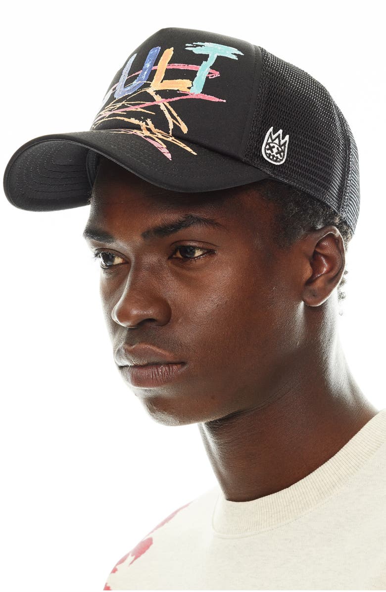 Cult of Individuality Hand Drawn Logo Trucker Hat, Alternate, color, Black