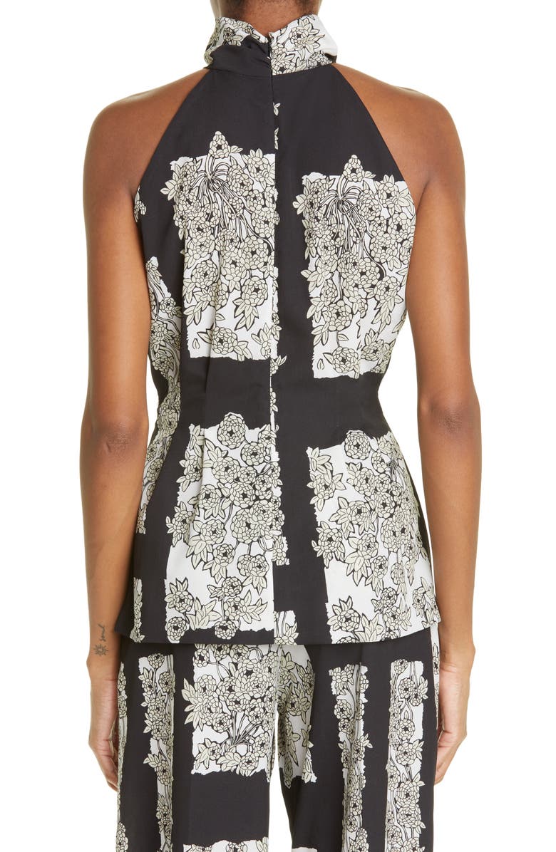 Lela Rose Floral Print Mock Neck Crepe Tank, Alternate, color, Black