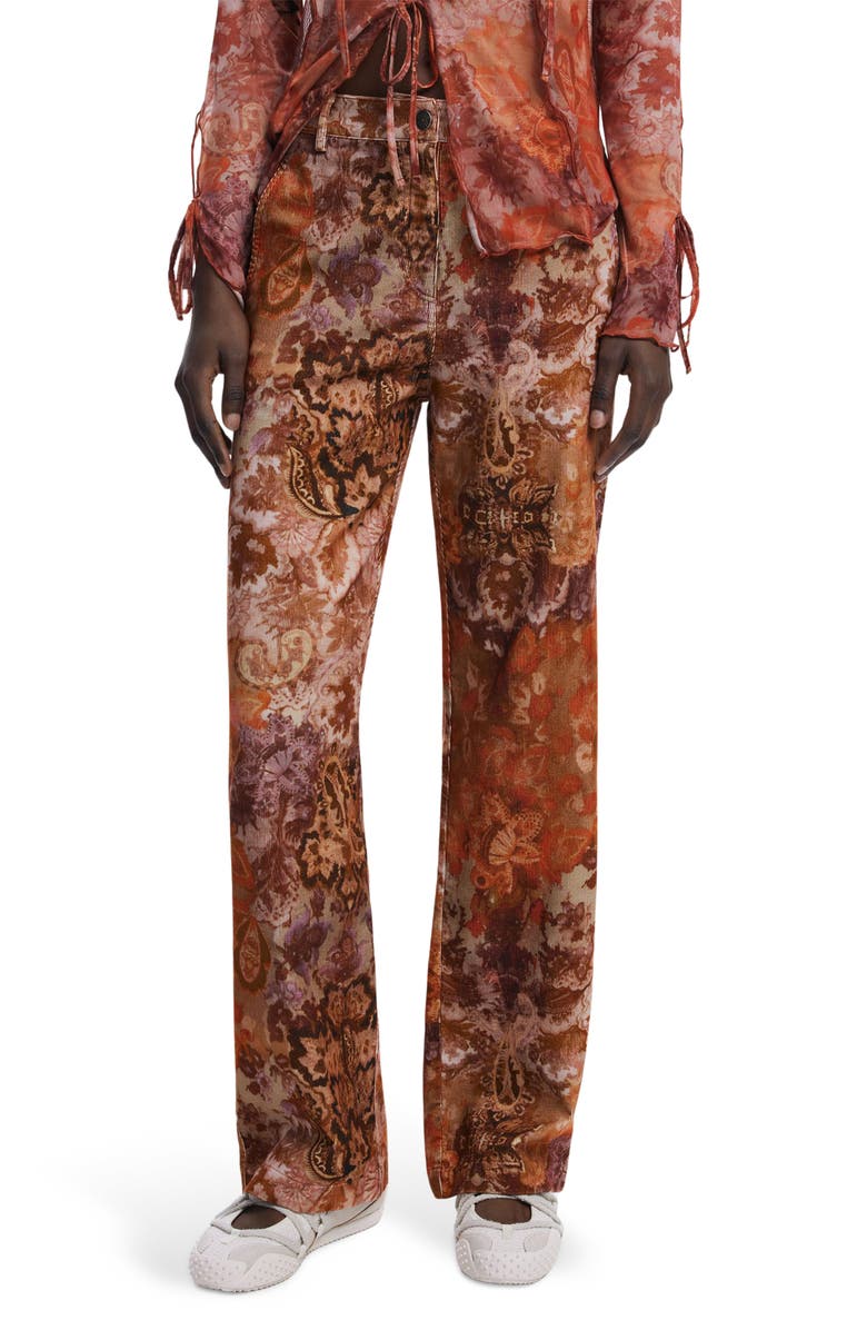 Desigual Paisley Straight Leg Cotton Corduroy Pants, Main, color, Orange