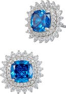 SAVVY CIE JEWELS Cubic Zirconia Double Halo Cushion Stud Earrings