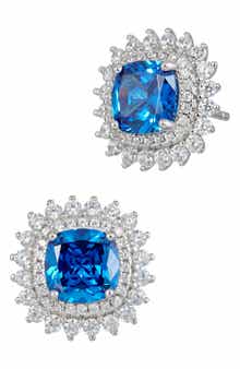 SAVVY CIE JEWELS Cubic Zirconia Double Halo Cushion Stud Earrings
