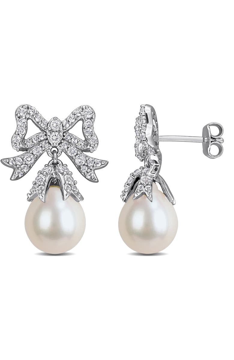 DELMAR 9.5-10mm Cultured Freshwater Pearl Bow Drop Earrings, Main, color,