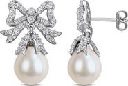 DELMAR 9.5-10mm Cultured Freshwater Pearl Bow Drop Earrings