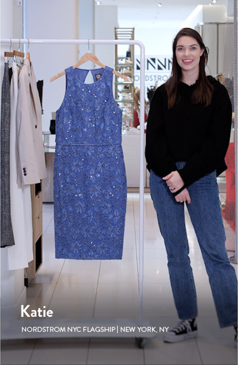 Sequin Lace Sleeveless Sheath Dress, sales video thumbnail