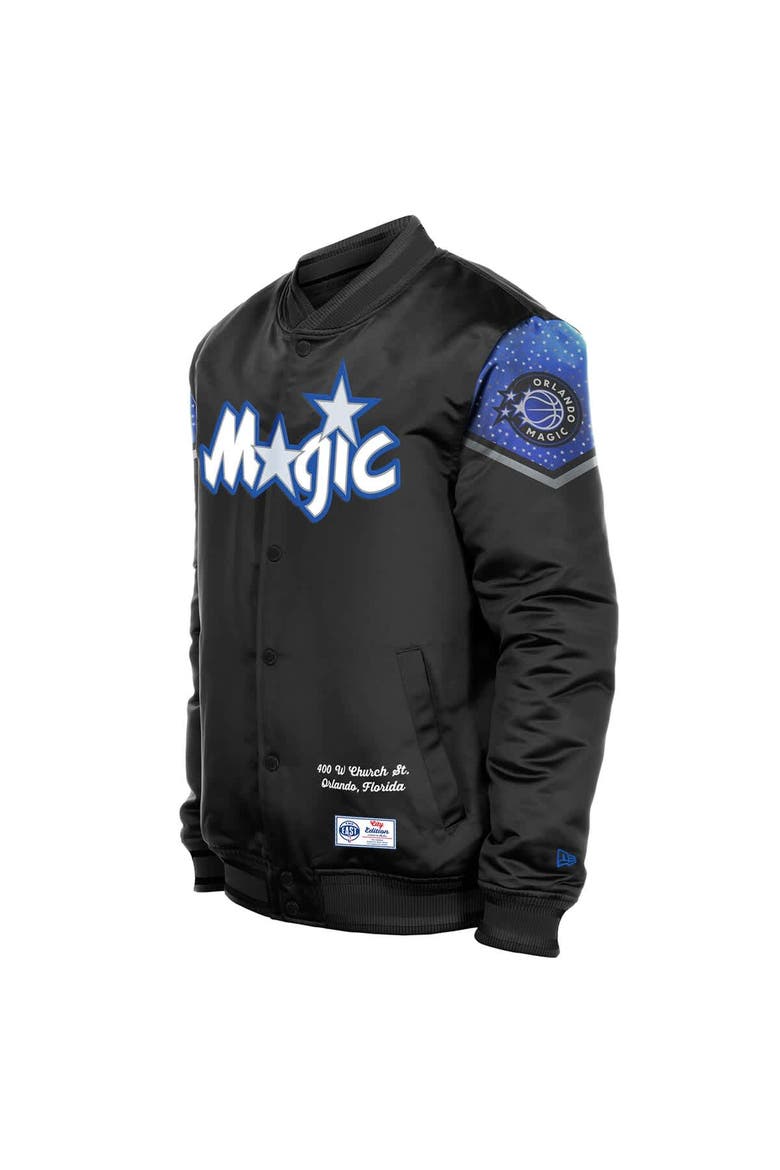 Men's New Era Black Orlando Magic 2025/26 City Edition Full-Snap Satin Jacket, Alternate, color, Black