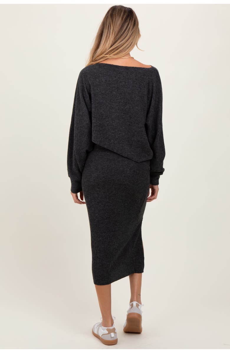 PinkBlush Ribbed Knit Asymmetric Top Midi Skirt Set, Alternate, color, Charcoal Grey