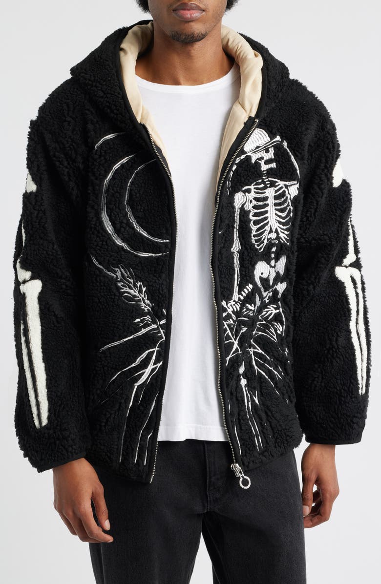 VERYRARE Nikkan Hagaki High Pile Fleece Zip Hoodie, Main, color, Black