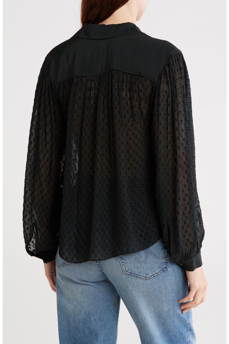 Clip Dot Long Sleeve Popover Top, Alternate, color, TRUE BLACK