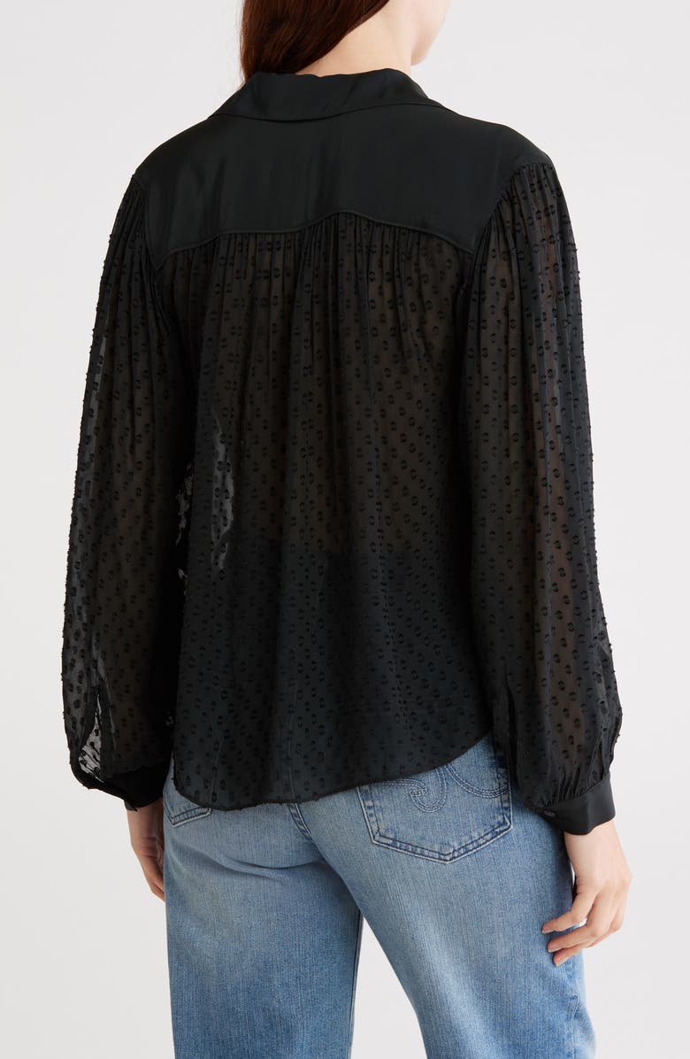 Madewell Clip Dot Long Sleeve Popover Top, Alternate, color, True Black