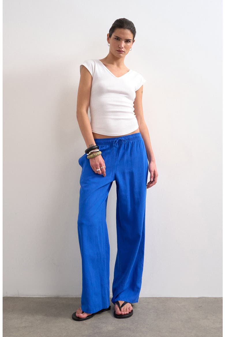 Linen Blend Straight Leg Pants, Main, color, BLUE