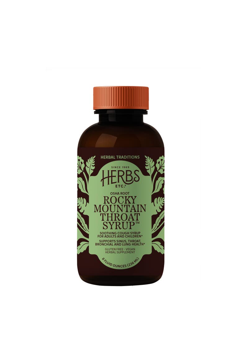 Rocky Mountain Throat Syrup - Supports Throat Wellness - Soothing Lung Health Support - Supports Sinus, Throat, Bronchiole & Lung Health - Gluten-Free & Vegan - 8 fl oz, Main, color, No Color