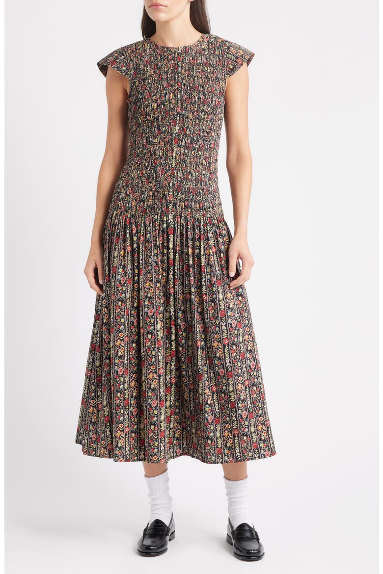 The Paramour Floral Print Midi Dress, Main, color, BLACK/ GARLAND PRINT