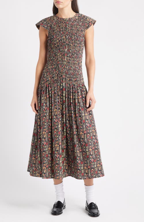 The Great . The Paramour Floral Print Midi Dress In Brown