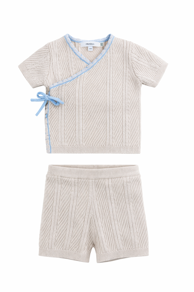 Boy Lace Textured Knit Top and Short Set, Main, color, Natural/Blue