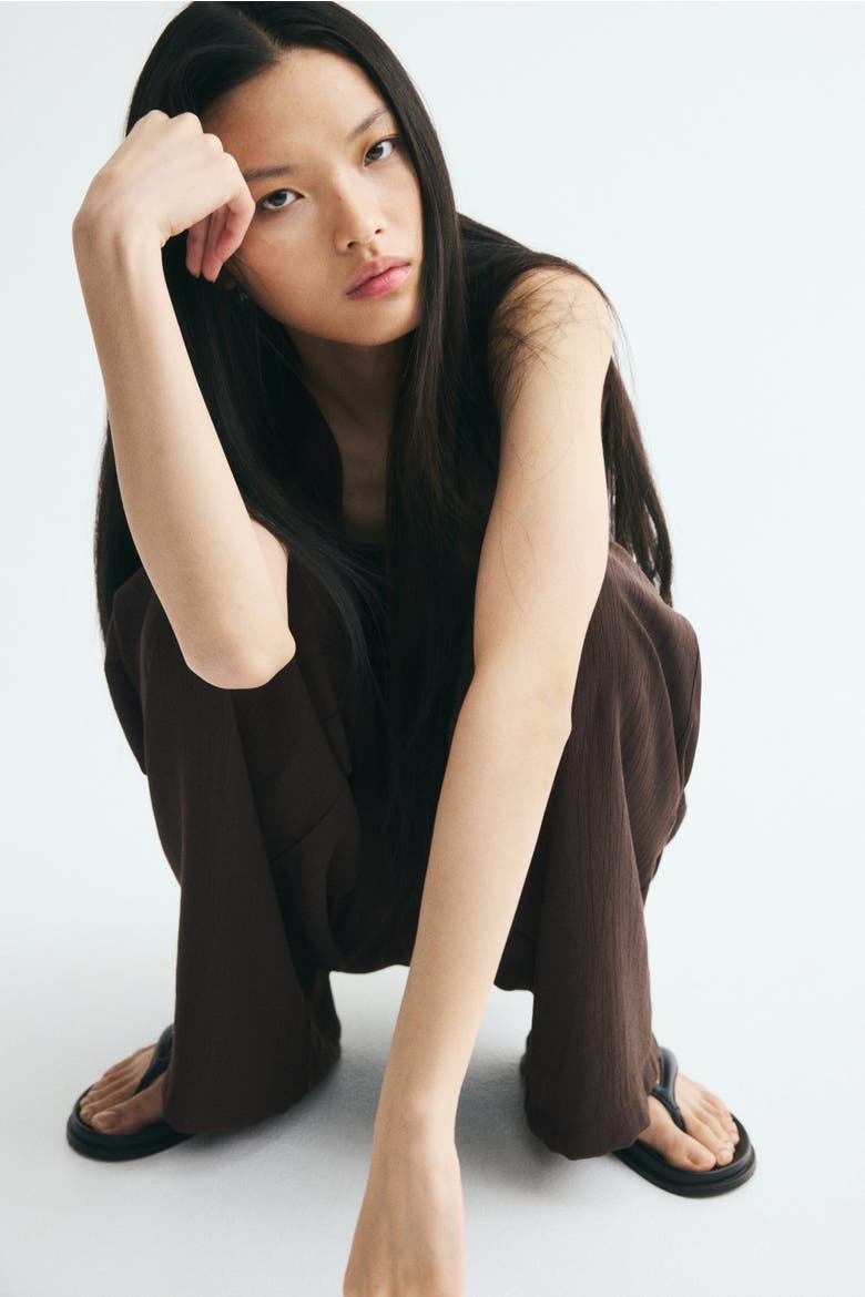 Crinkled Viscose-blend Pants, Alternate, color, Dark brown