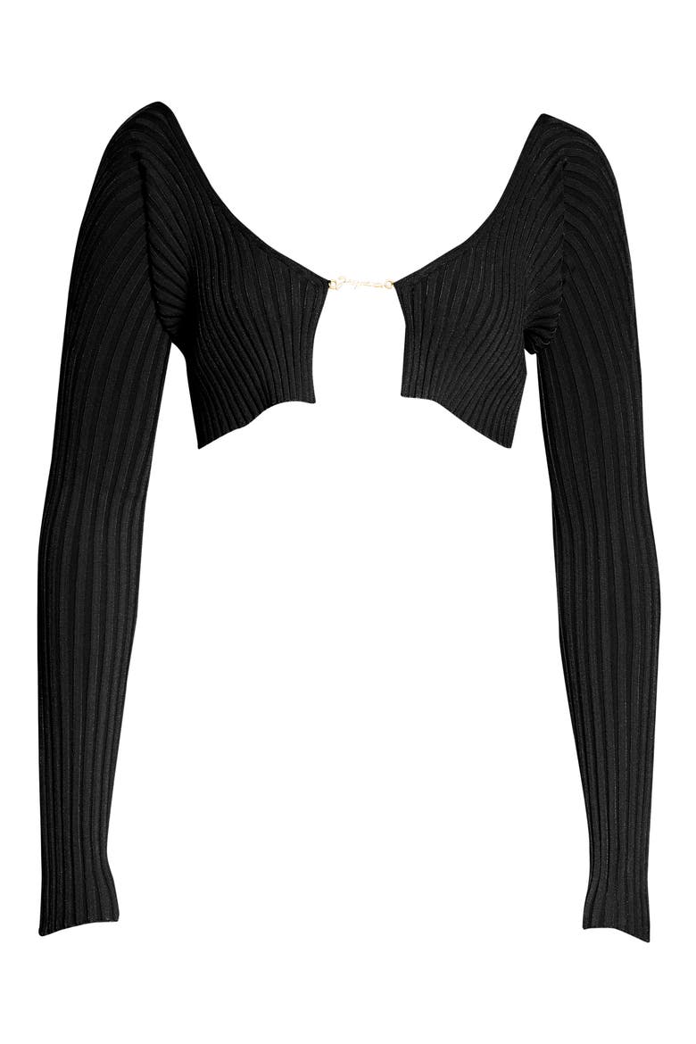 La Maille Pral Rib Crop Cardigan, Alternate, color, BLACK
