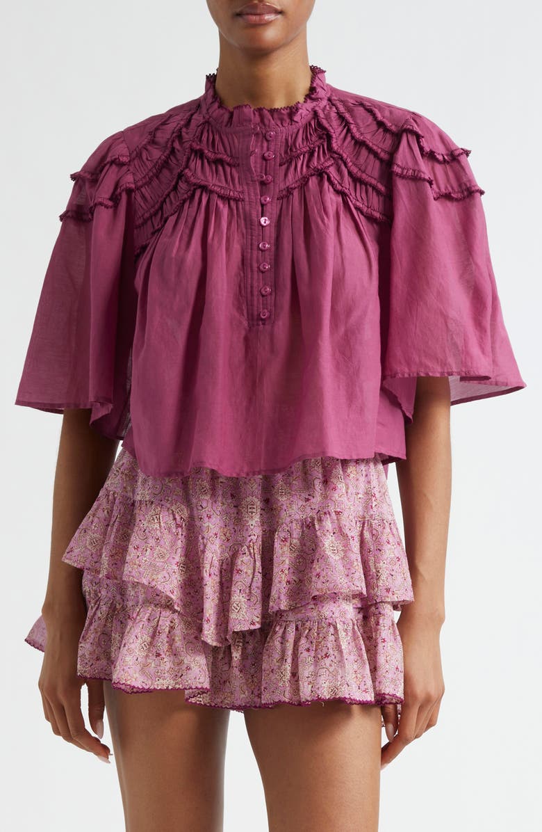 Isabel Marant Étoile Carmen Crop Ruffle Top, Main, color, Rosewood