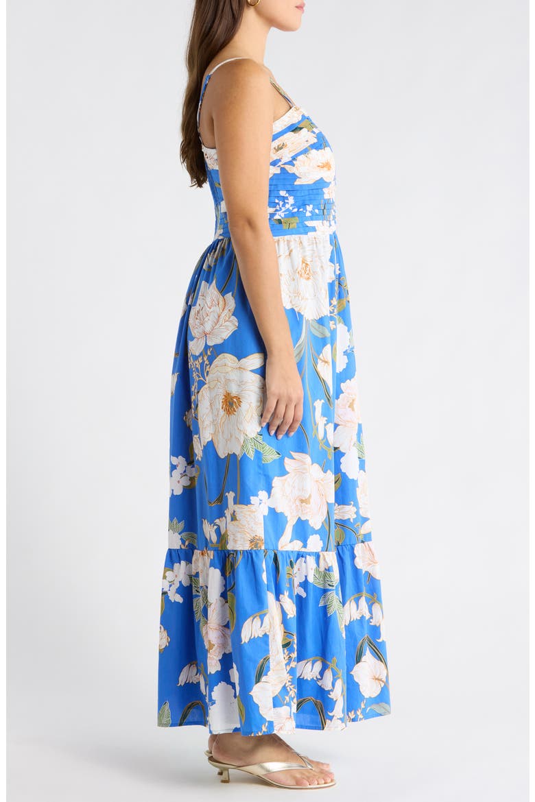 Roswell Sima Pleated Floral Maxi Dress, Alternate, color, BLUE-CREAM