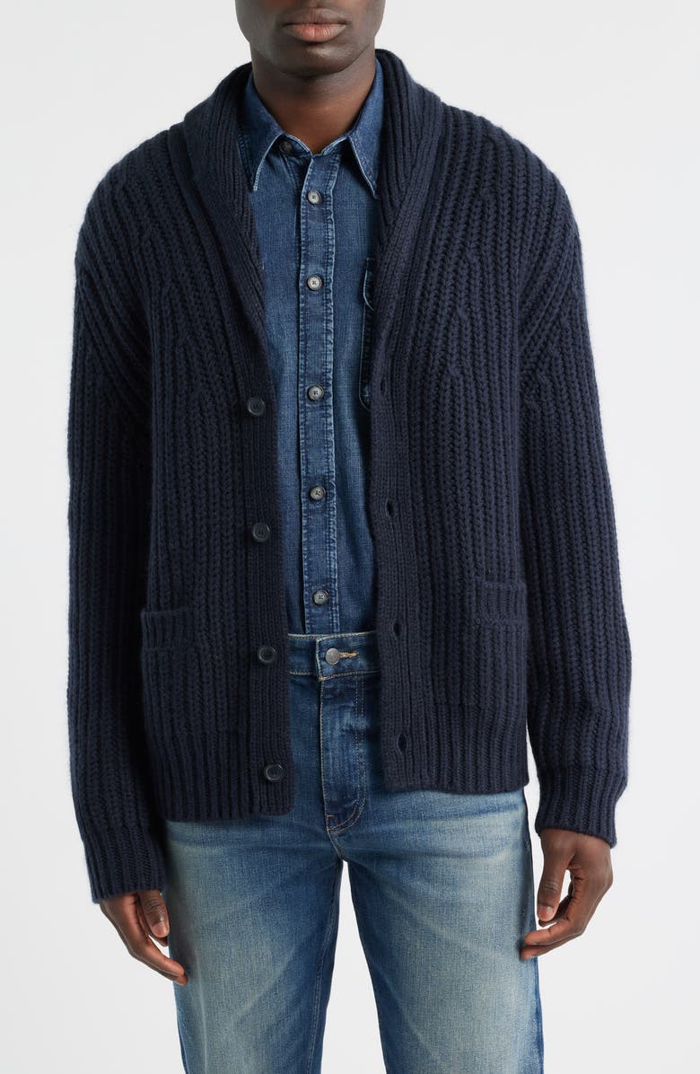 BOSS Horace Shawl Collar Ribbed Wool & Cashmere Cardigan, Main, color, Dark Blue