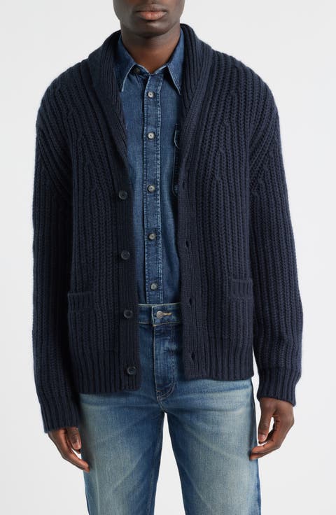 Horace Shawl Collar Ribbed Wool & Cashmere Cardigan