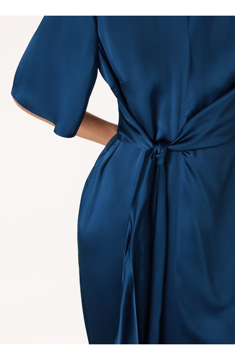 Whistles Satin Twist Waist Midi Dress, Alternate, color, Blue