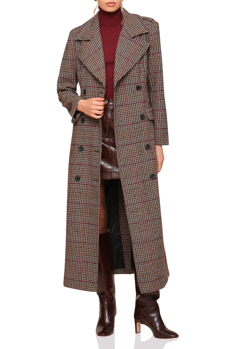 Strong Shoulder Maxi Coat, Alternate, color, HOUNDSTOOTH FOLIAGE