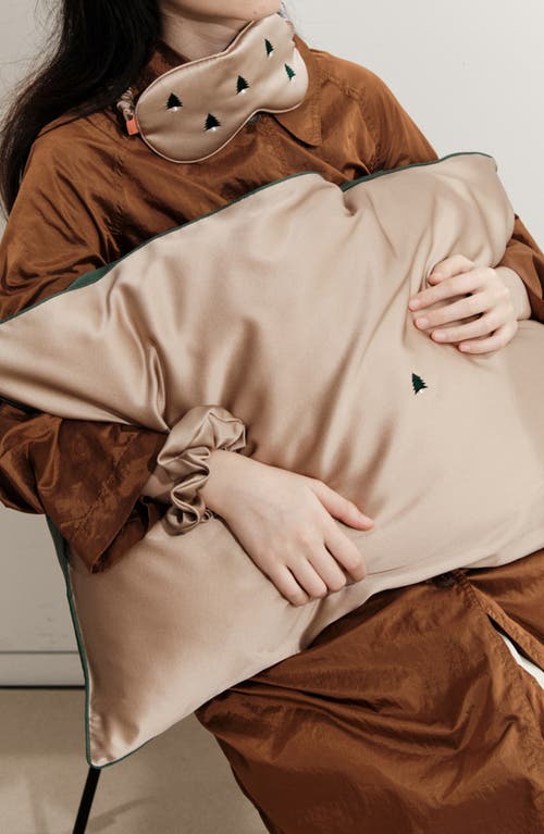 Lost Pattern Embroidered Satin Pillowcase & Sleep Mask Set In Gold