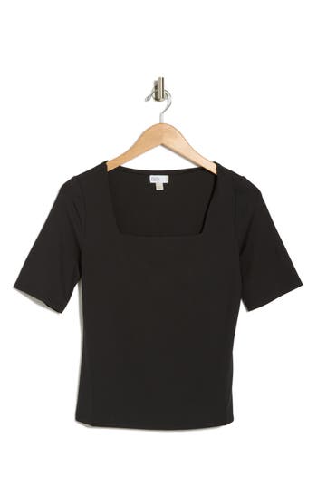 Nordstrom Rack Elbow Sleeve Sculpted Knit Top In Black