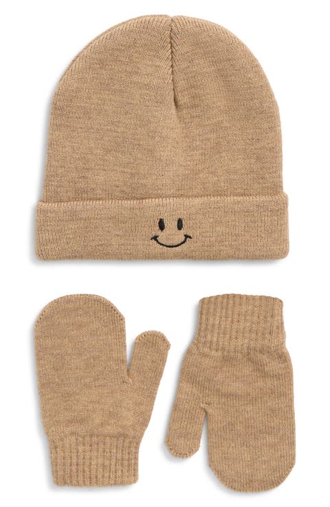 Kids' Smiley Beanie & Mittens Set