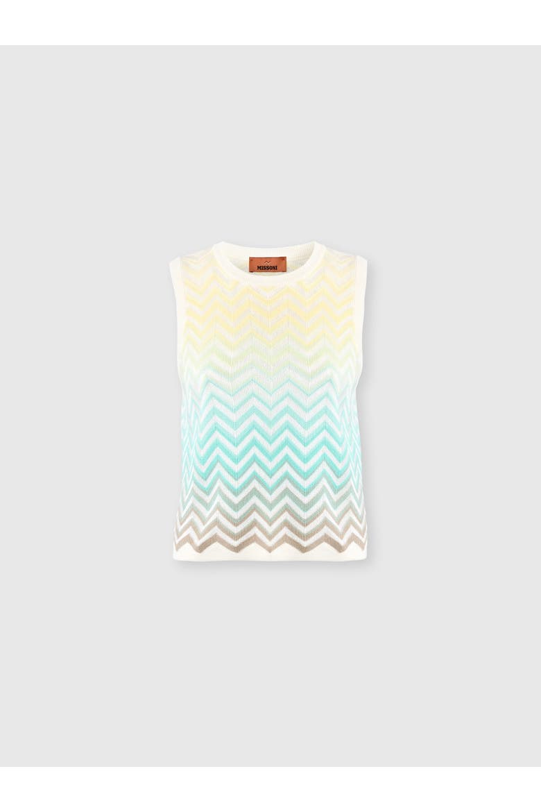 Sleeveless Top In Cotton And Viscose Chevron Dégradé, Main, color, Pink & Rust