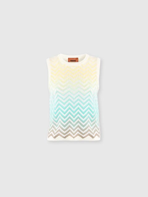 Sleeveless Top In Cotton And Viscose Chevron Dégradé