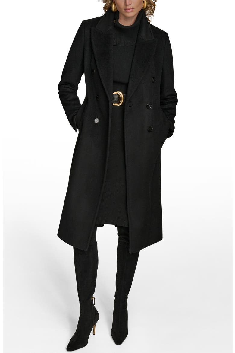 Tailored Double Breasted Wool Blend Coat, Alternate, color, BLACK