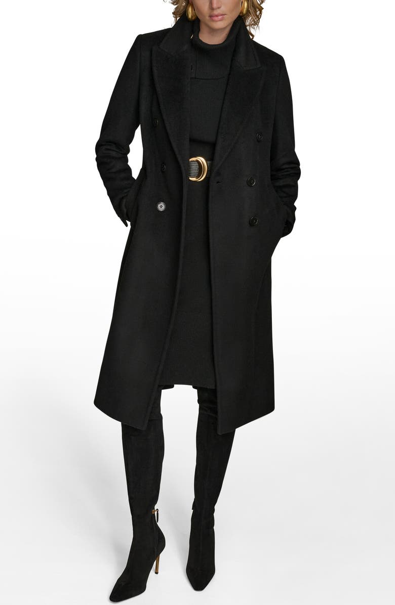 Donna Karan New York Tailored Double Breasted Wool Blend Coat, Alternate, color, Black
