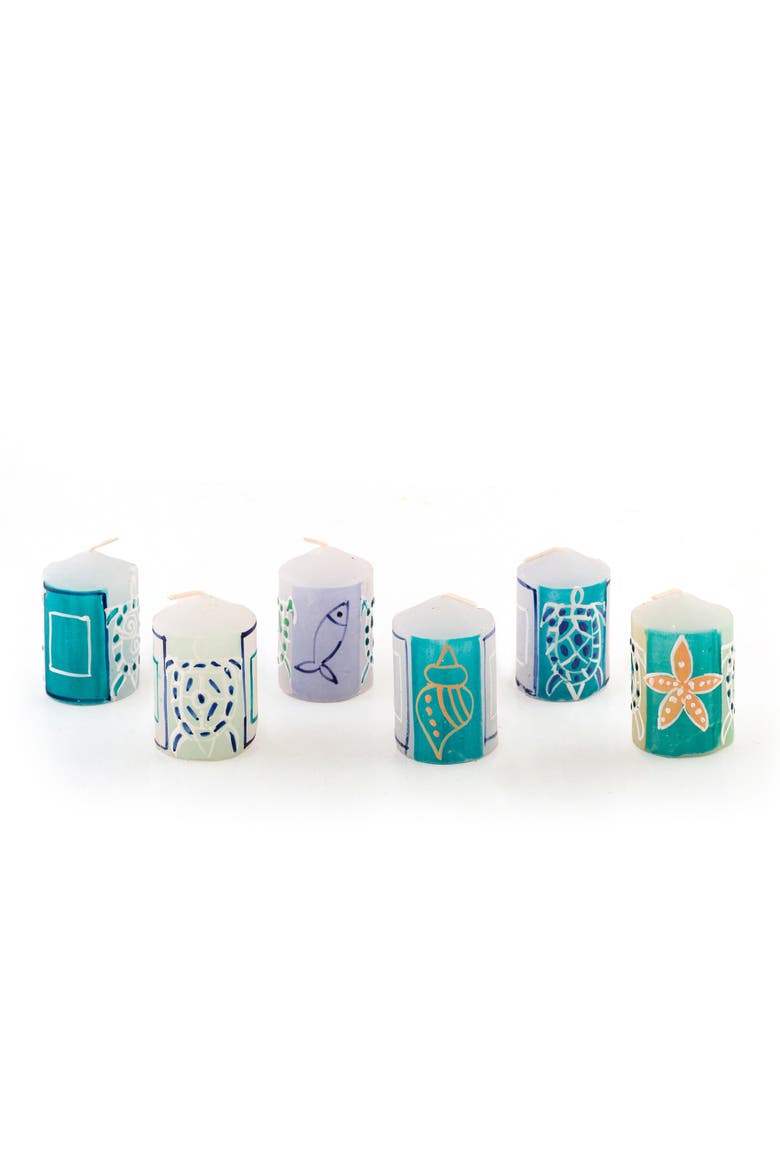 Arniston Beach Painted Candles - Set of 6, Main, color, Multicolor - 2"