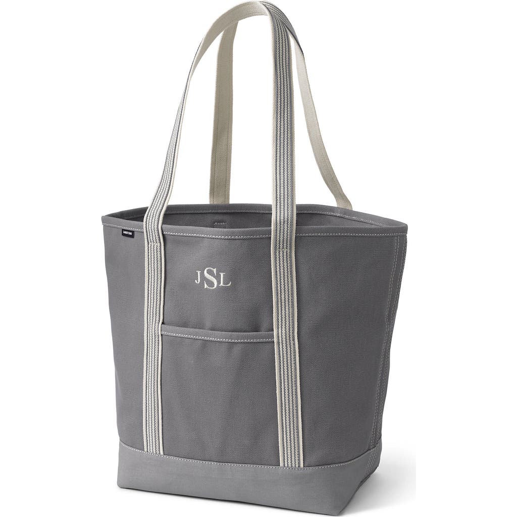 Lands' End Open Top Long Handle Canvas Tote Bag In Silver Graphite