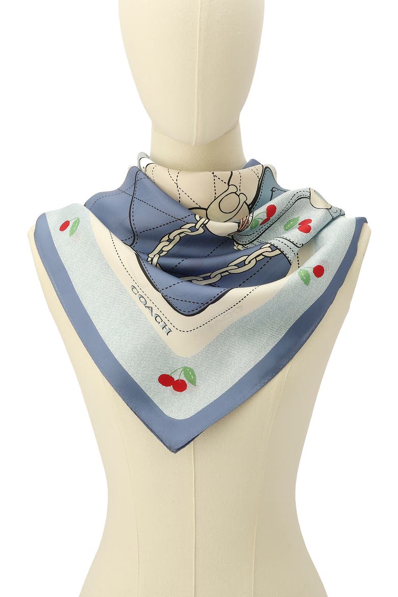 Tabby Cherry Square Silk Scarf, Alternate, color, DENIM/ RED MULTI