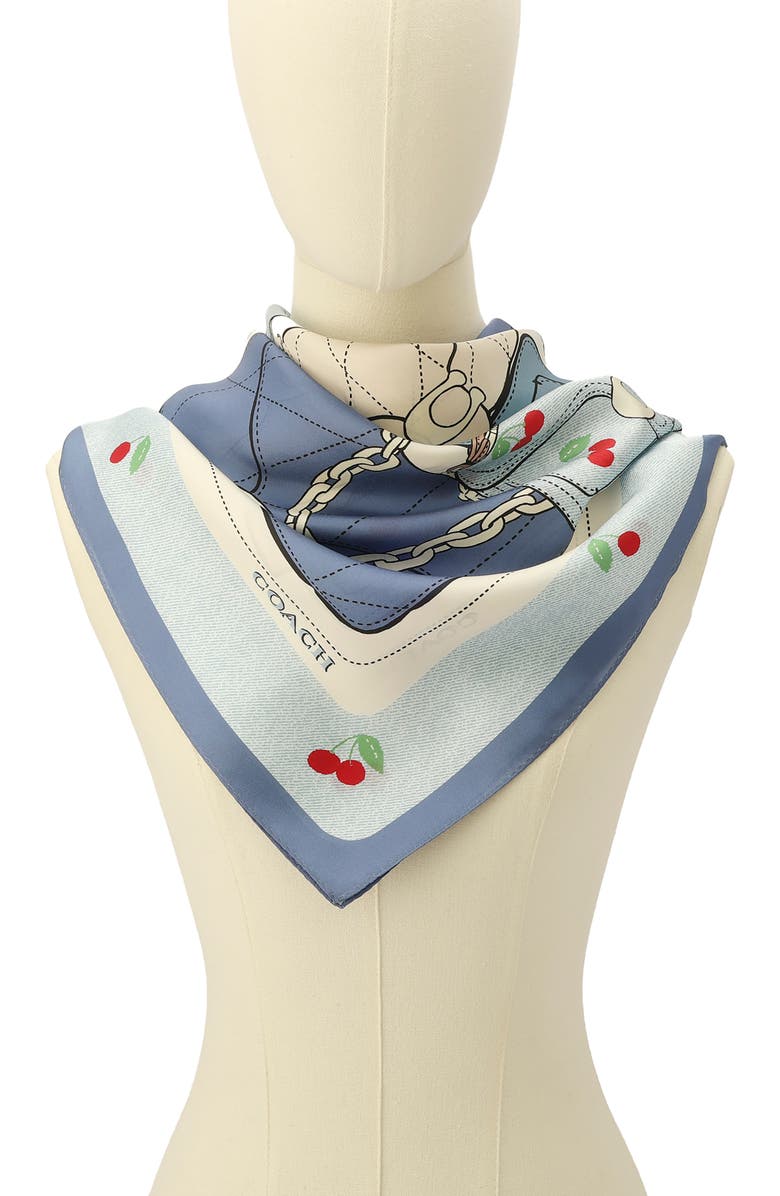COACH Tabby Cherry Square Silk Scarf, Alternate, color, Denim/ Red Multi
