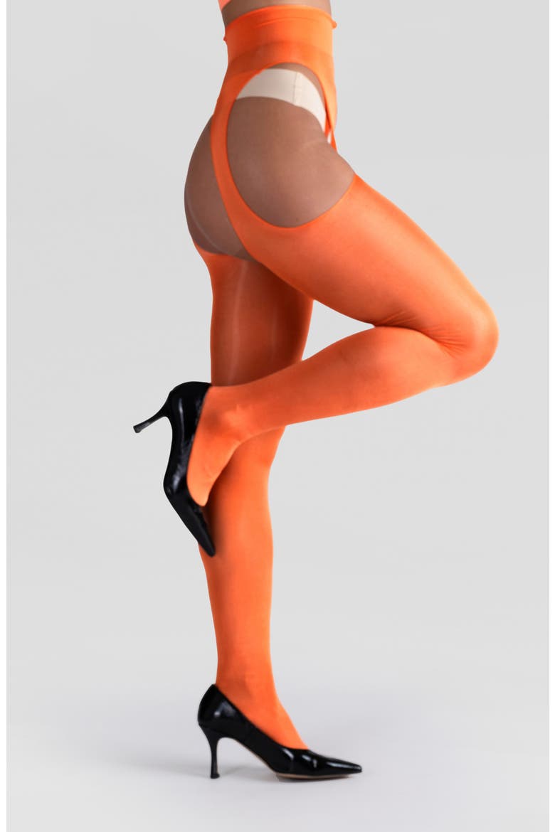 Lustrous Silky Shiny Sheer Suspender Crotchless Tights, Main, color, ORANGE