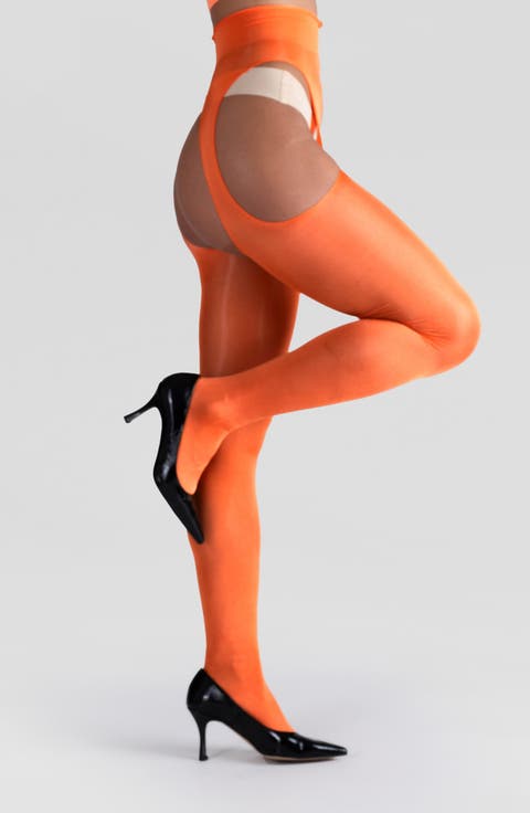 Lustrous Silky Shiny Sheer Suspender Crotchless Tights