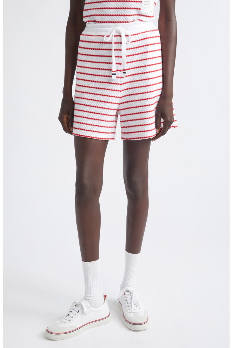 Stripe Cotton Honeycomb Jacquard Shorts, Main, color, WHITE/ RED
