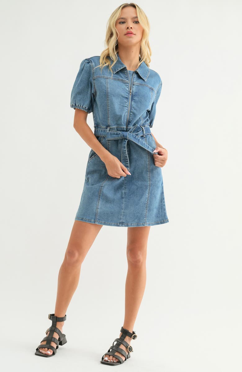 WISHLIST Puff Sleeve Belted Denim Minidress, Alternate, color, 