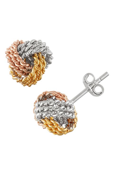 Three-Tone Sterling Silver Knot Stud Earrings