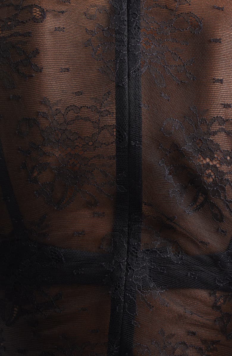 Dolce&Gabbana Long Sleeve Sheer Floral Lace Bodysuit, Alternate, color, Nero