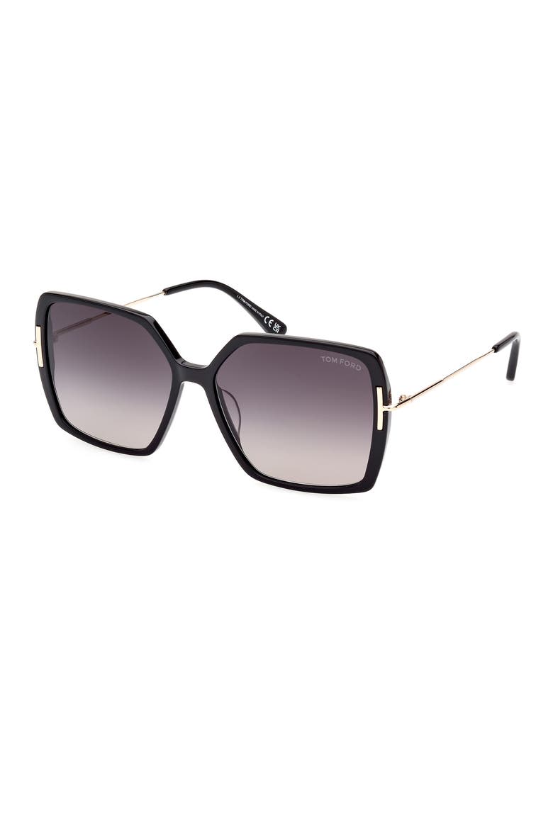 Joanna 59mm Gradient Butterfly Sunglasses, Alternate, color, SHINY BLACK ROSE GOLD / SMOKE