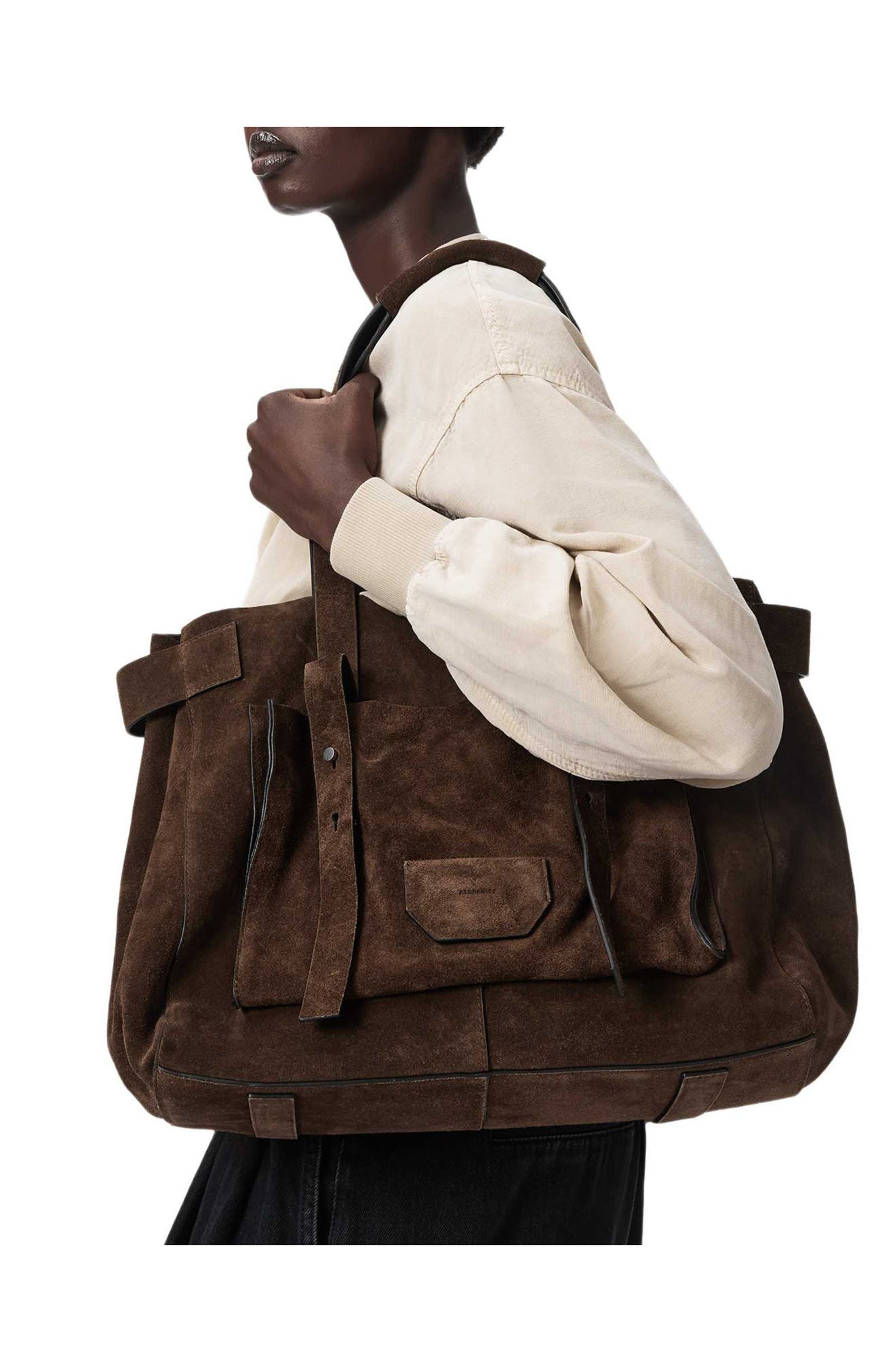 Ursa Suede East/West Leather Tote, Alternate, color, FANGO BROWN