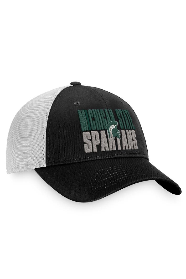Men's Top of the World Black/White Michigan State Spartans Stockpile Trucker Snapback Hat, Alternate, color, Black