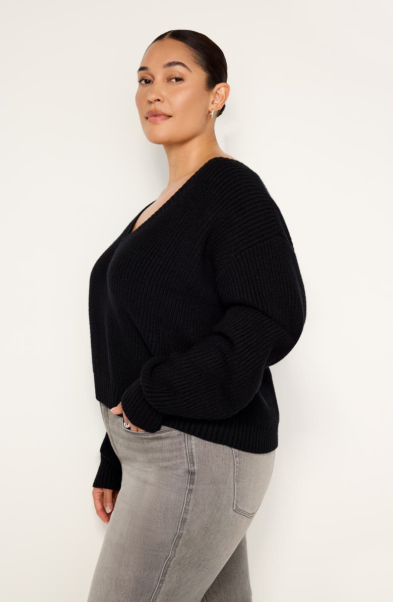 Good American Cozy V-Neck Sweater, Alternate, color, Black001