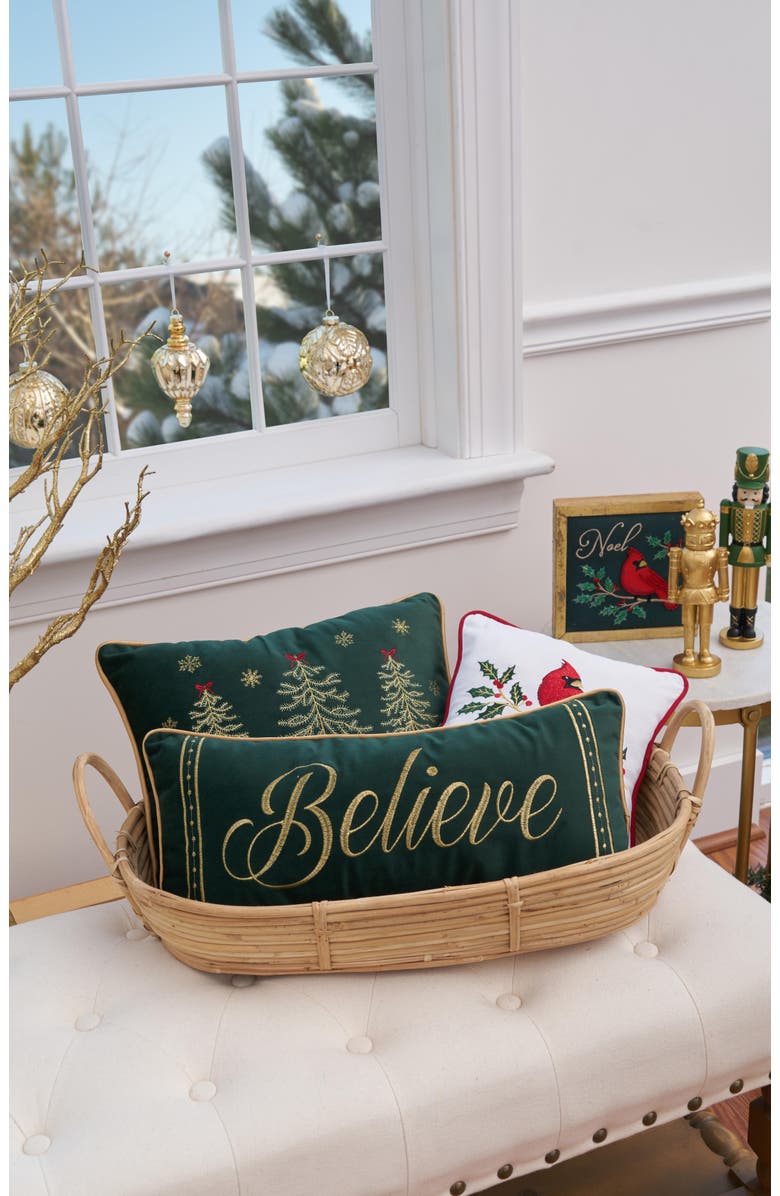 C&F Home Red Cardinal Holly Branch Cotton Blend Christmas Mini Accent Pillow 10" x 10", Alternate, color, 