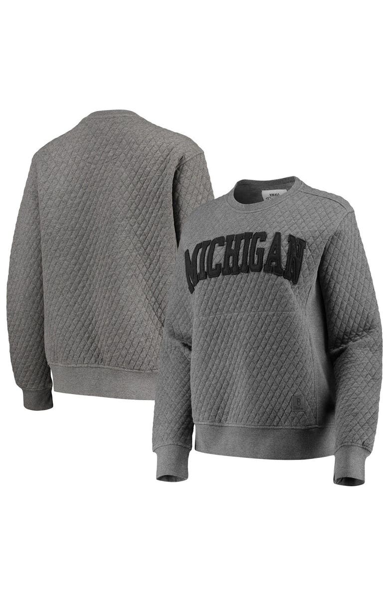 PRESSBOX Women's Pressbox Heather Charcoal Michigan Wolverines Moose Quilted Pullover Sweatshirt, Main, color, Heather Gray