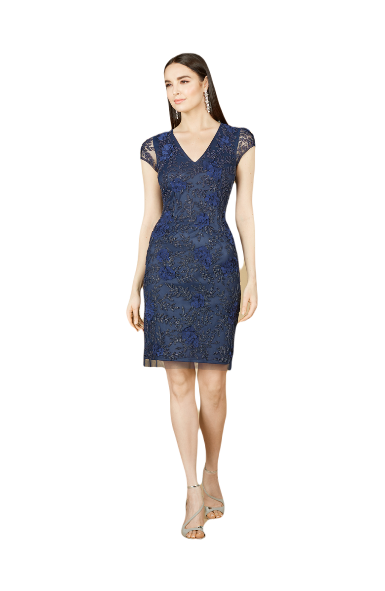 LARA New York Cap Sleeve Embellished Dress, Main, color, Navy